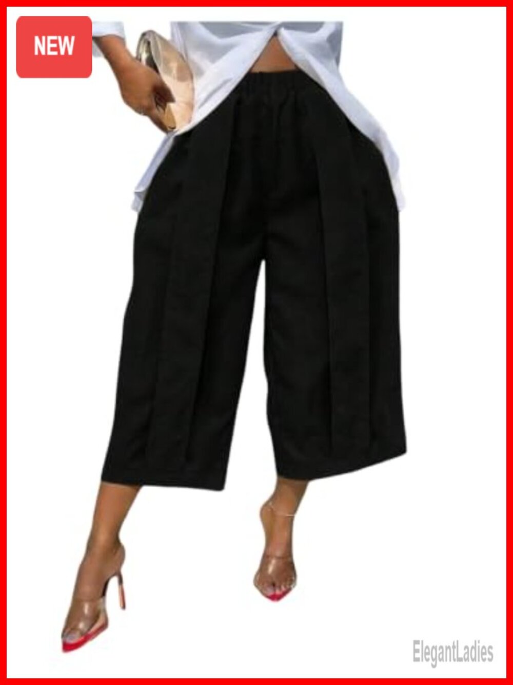 Plus Size Wide Leg Capri Pants Pleated High Waisted Business Casual Trousers